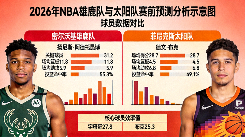 2026年NBA雄鹿队与太阳队赛前预测分析示意图 - 球员数据对比